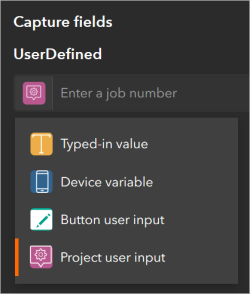 Choose a project user input for a text field.