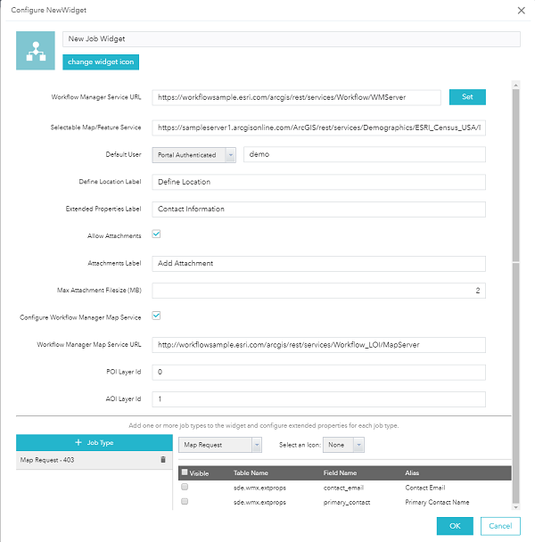 Configure Widget dialog box